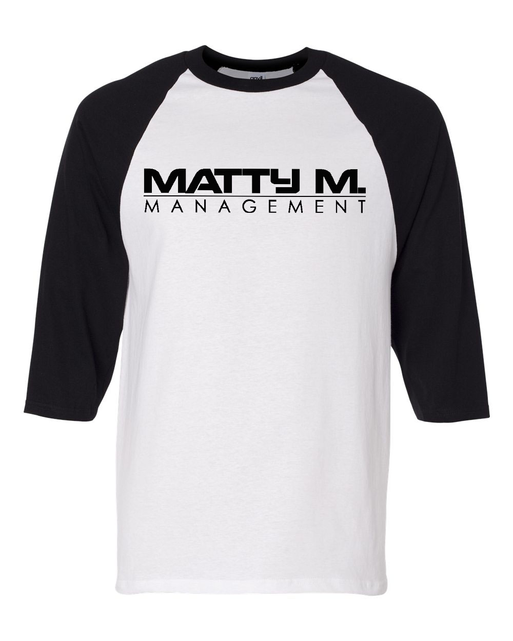 A white and black shirt with the words matty m management on it.