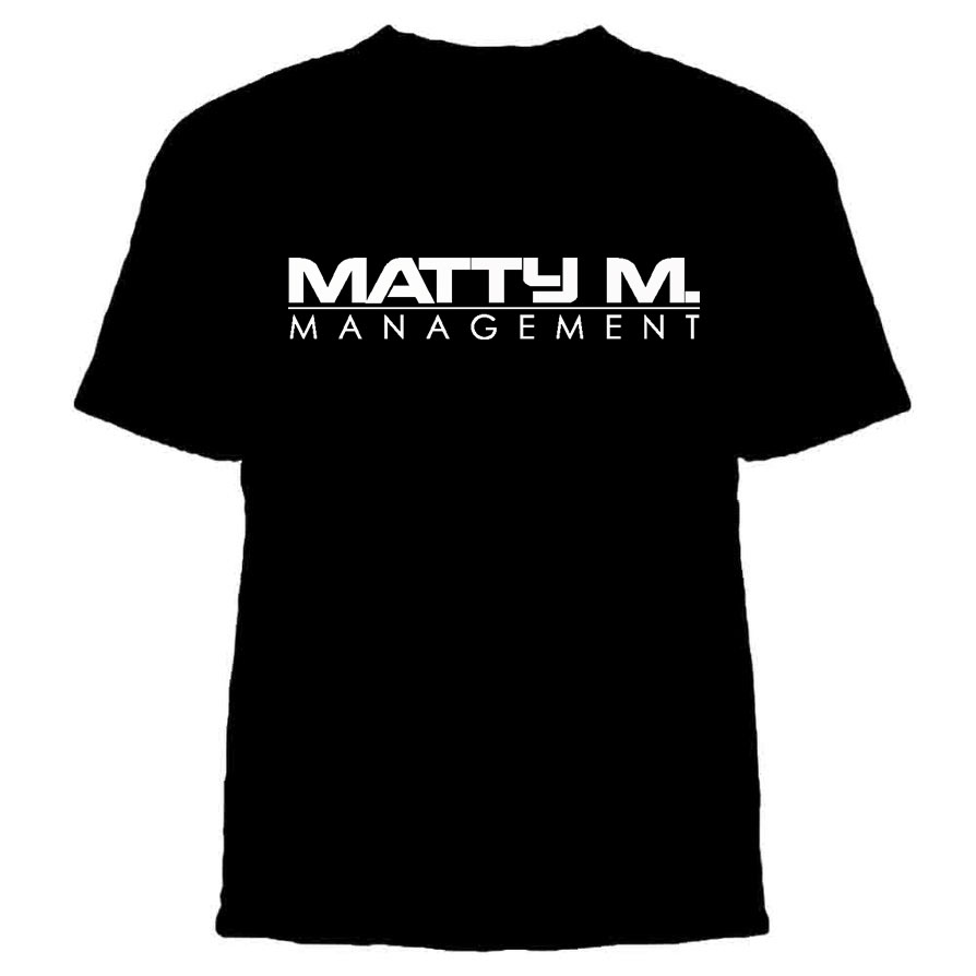 A black t-shirt with the words " matty m management ".