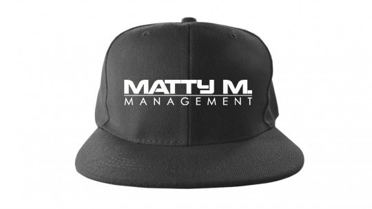 A black hat with the words matty m management on it.